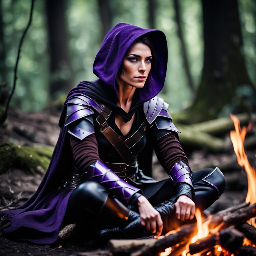 Fantasy Portrait of a Half-Elf Rogue at Campfire