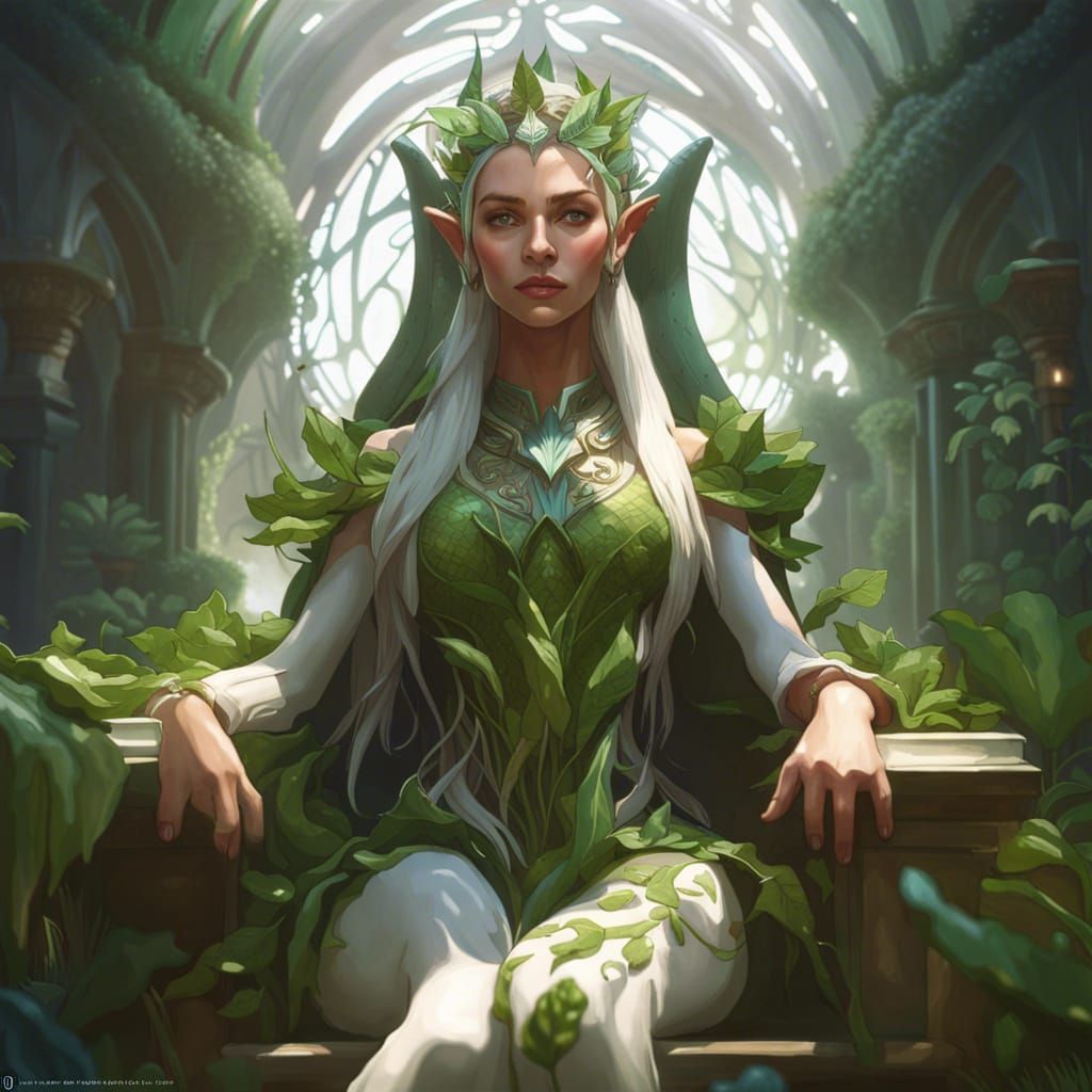 Elf Queen Portrait on a Living Throne