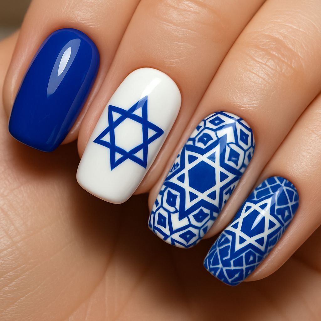 Elegant Star of David Nail Art Design