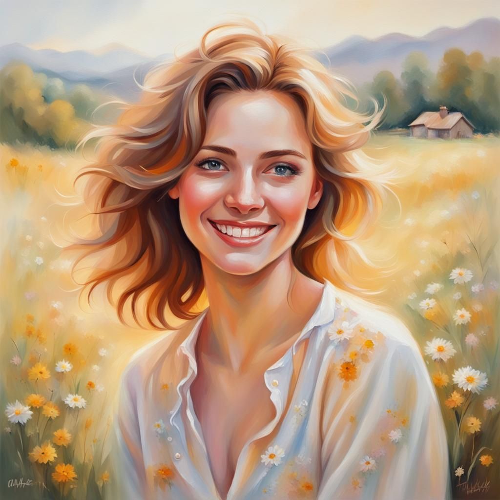 Smiling Woman Portrait in Soft Romantic Style