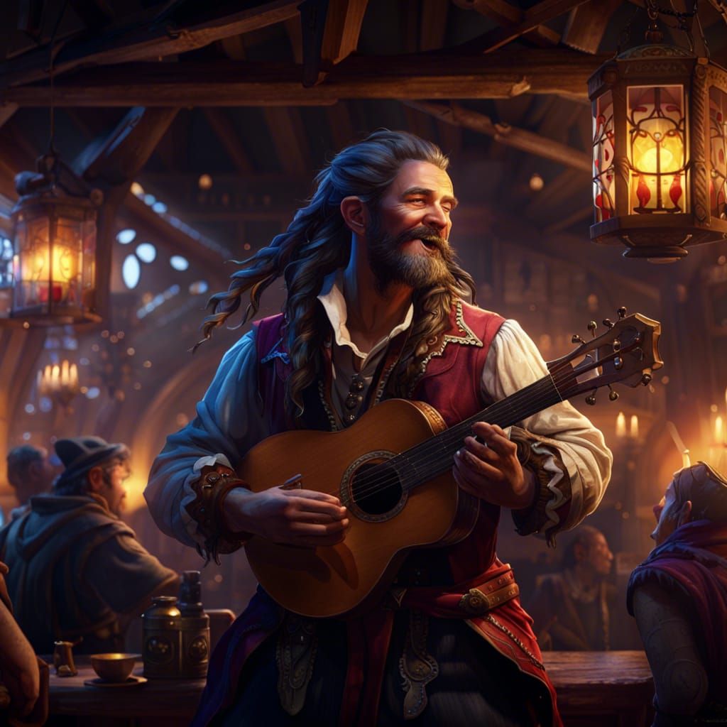 Tavern Bard: Fantasy Art in Purple and Yellow