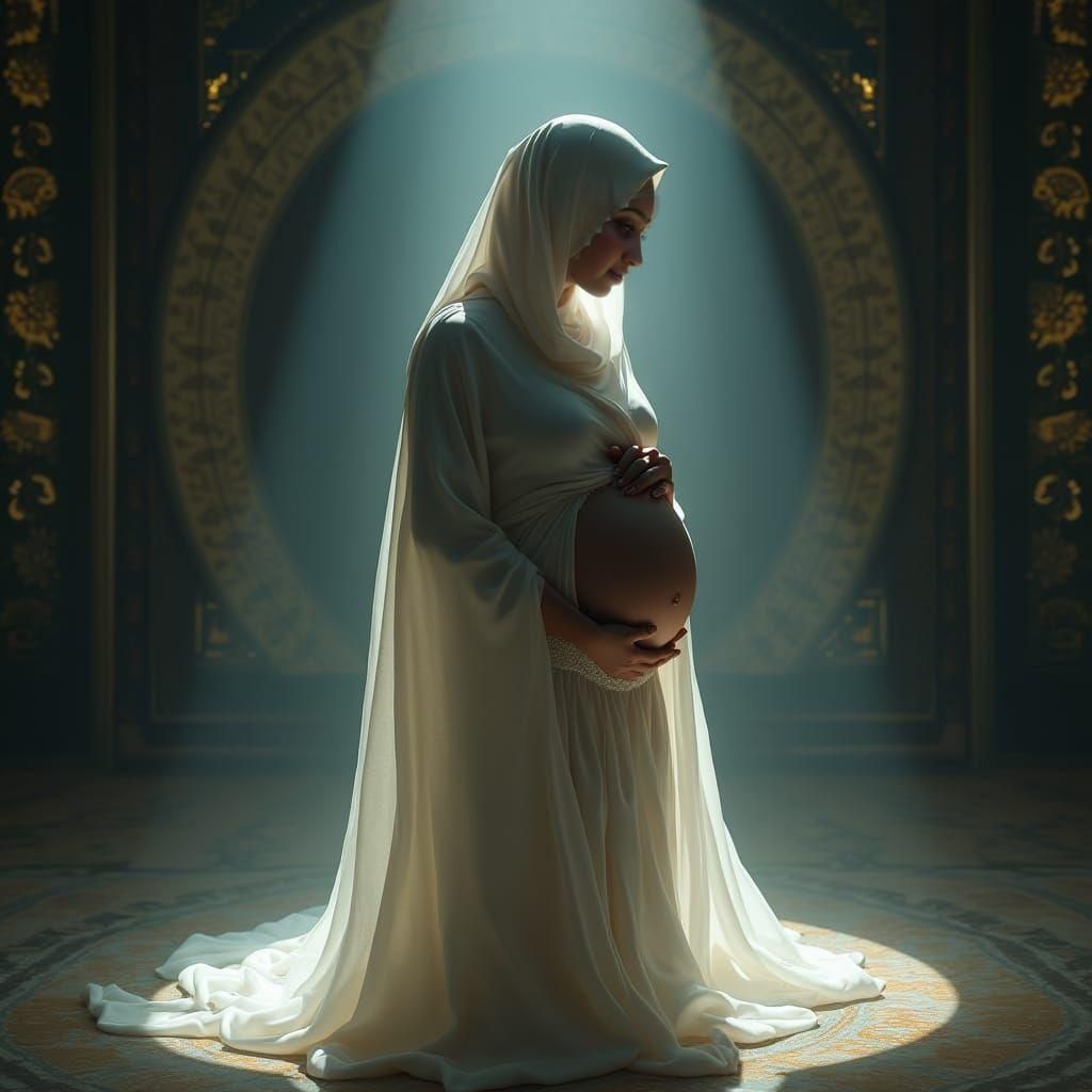 Pregnant Woman in Hijab: Detailed Matte Painting