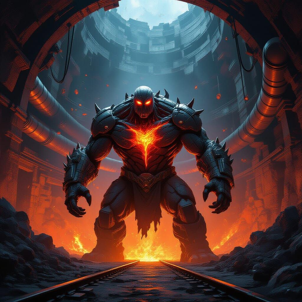 Volcanic Core Elemental in Cyberpunk Metropolis