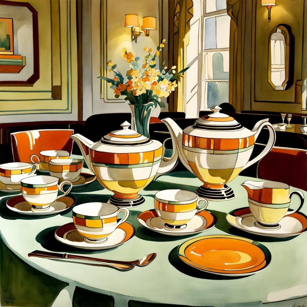 Art Deco Dining Room Featuring Clarice Cliff Tea Set