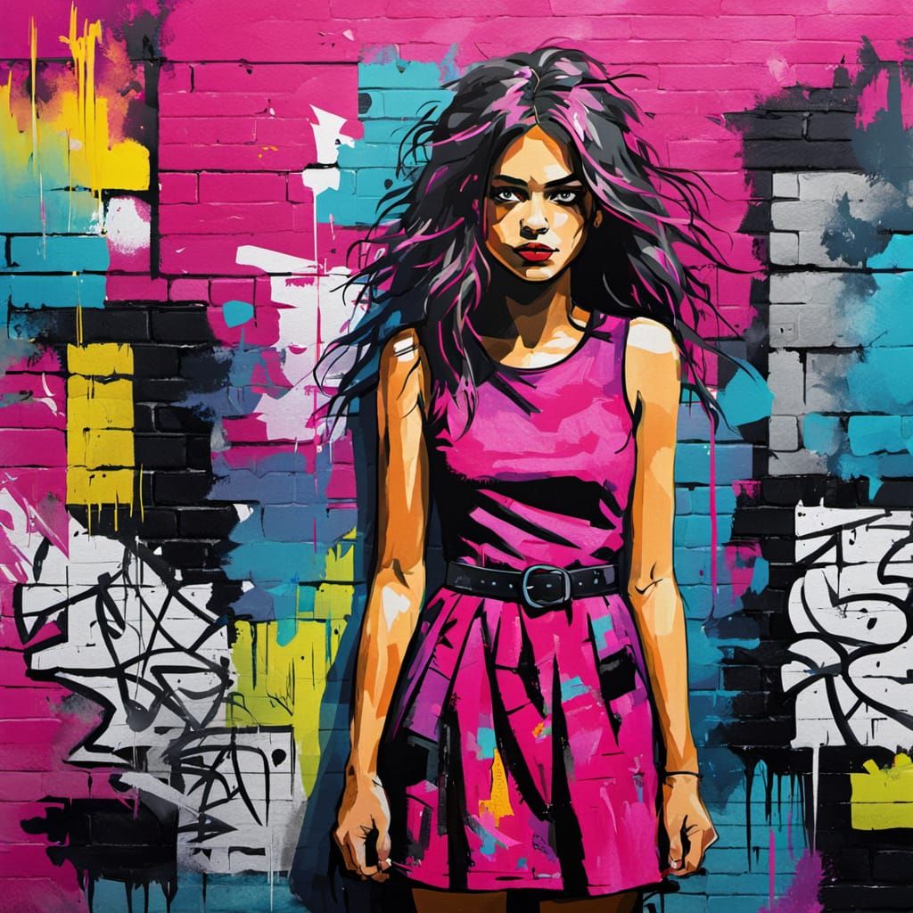 Teenage Girl in Fuchsia Dress, Abstract Expressionism