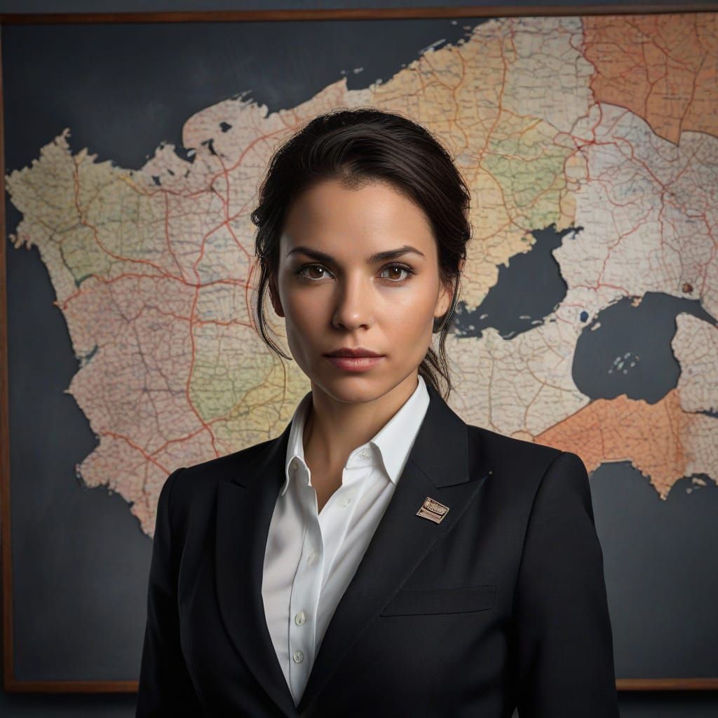 Confident Latina FBI Agent in Noir Style