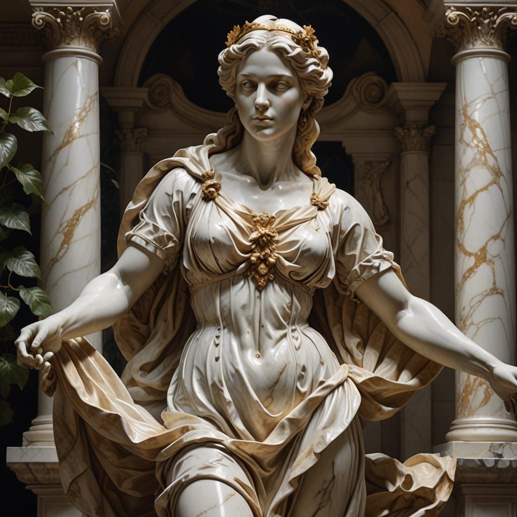 Baroque Marble Sculpture of Lilith Dancing in Eden