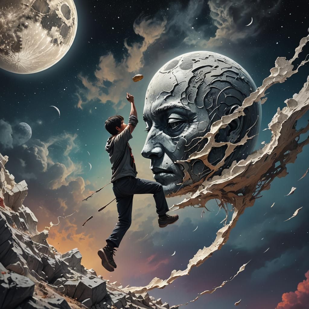 Hyperrealistic Moon in a Dramatic Night Sky