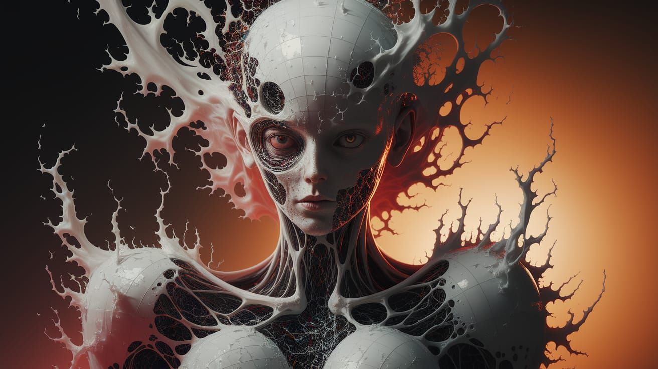 Ethereal Biomechanical Statue in Cyberpunk Style