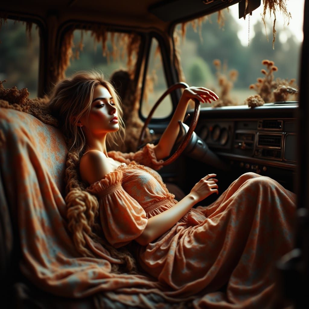 Romantic Chevy Van Scene in Cinematic Watercolor