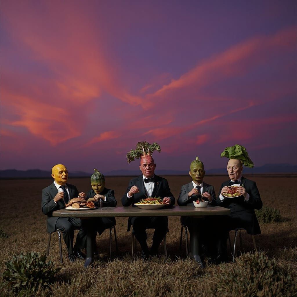 Vegetables Dine on Vegetarians in Surreal Dusk Field Photo