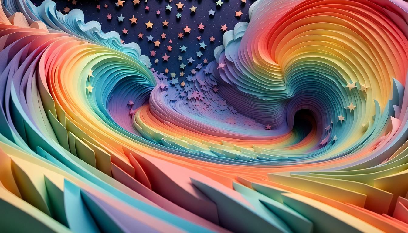 Iridescent Stars Spinning in Cosmic Rainbow Papercraft