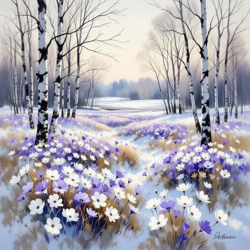 Serene Winter Flowers in Watercolor Style