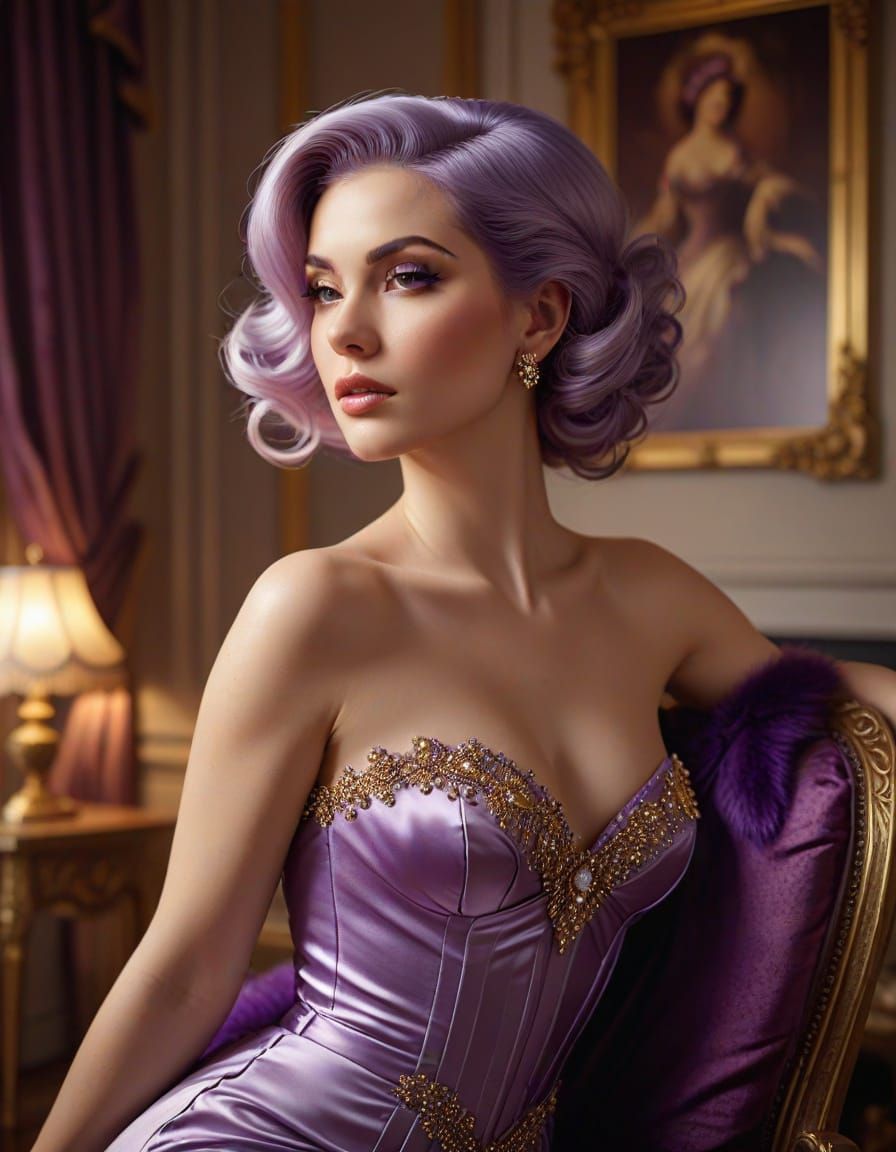 Purple Goddess in Silk Satin
