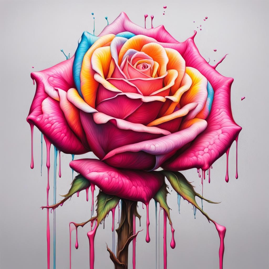 Hyperrealistic Roses in Pastel and Neon Graffiti Art