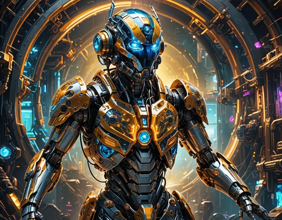 Robotic Bird Feast: Gouache and Watercolor Masterpiece