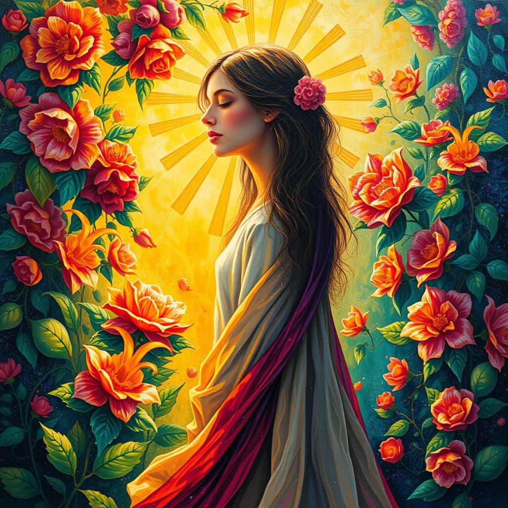 Surreal Garden Paradise Unfolds with Jesus Amidst Golden Lig...