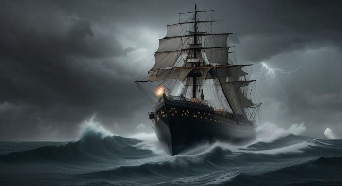 Lion Pirate Captain Commands Stormy Seas