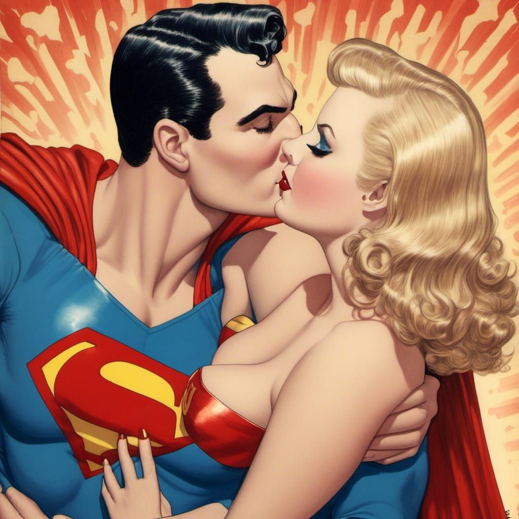 Supergirl and Superman Pin-Up in Vargas Style
