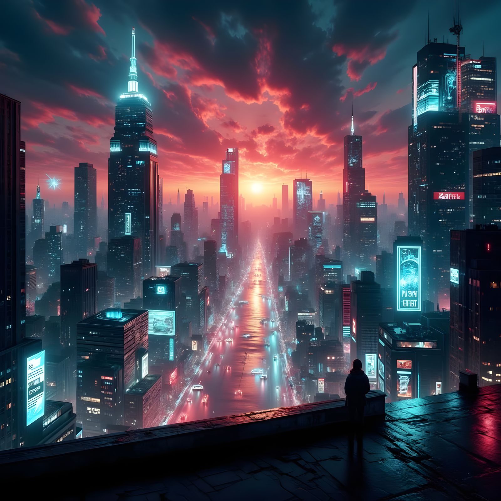 80s Retrofuturistic Cityscape at Dusk