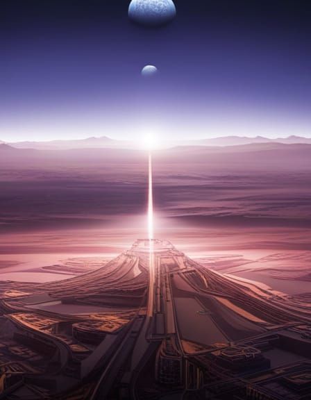 Lunar Space City with Distant Planets