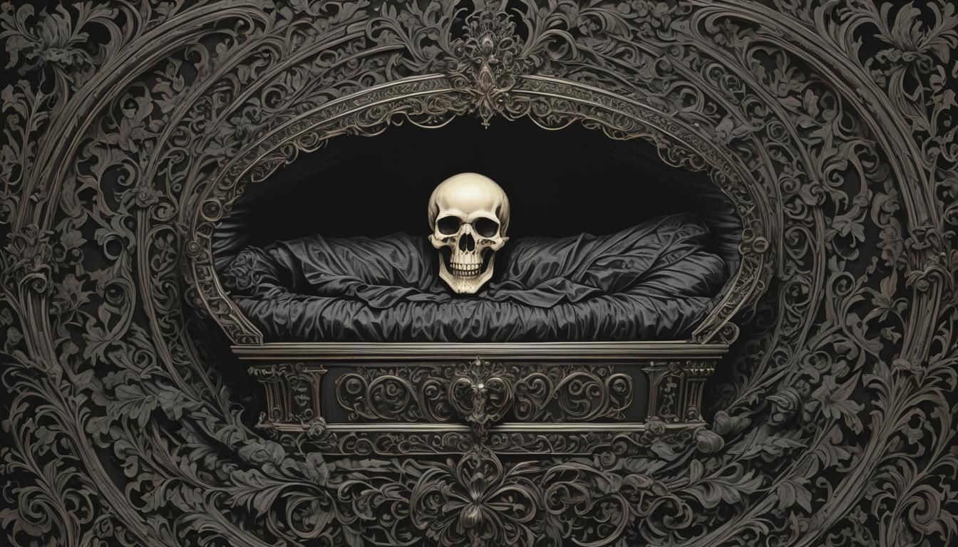 Gothic Victorian Coffin: An All-Black Damask Masterpiece