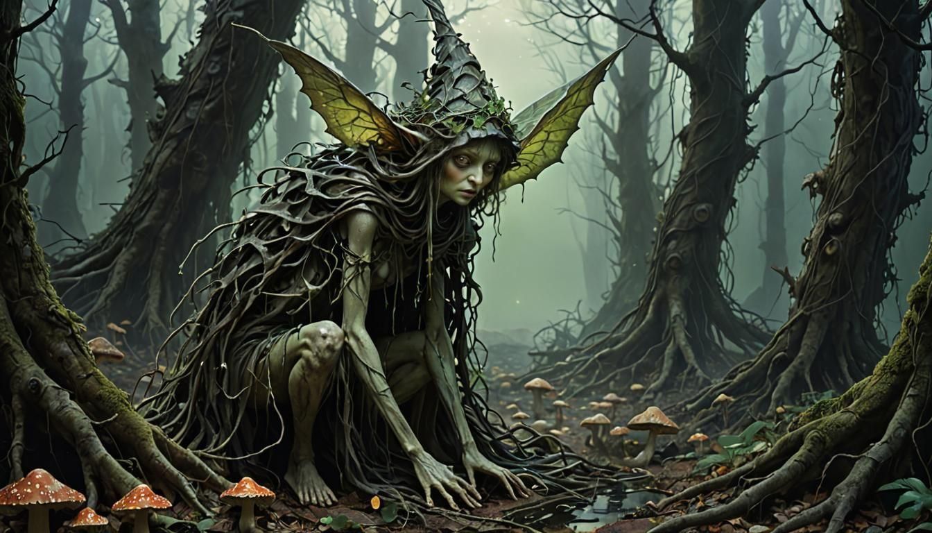 Moss Forest Fairies in Dark Fantasy Art