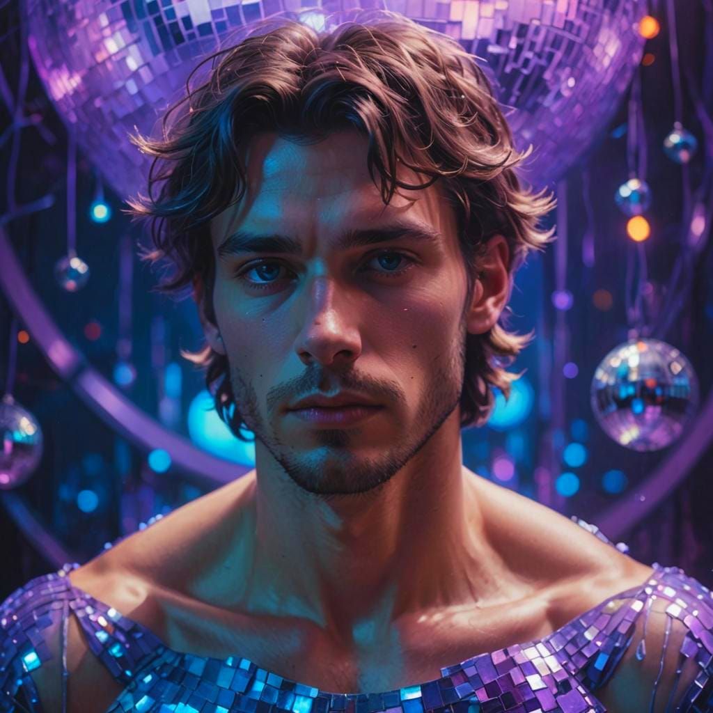 Ethereal Man Bathed in Iridescent Light