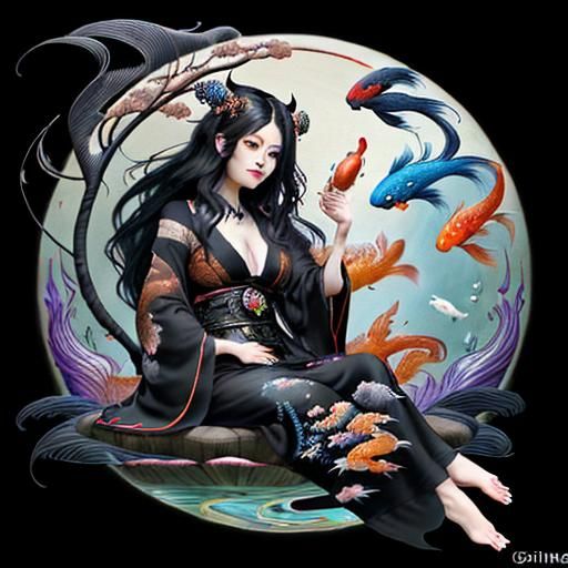 Ornate Witch Floats Across Colorful Planet in Surreal 3D Art