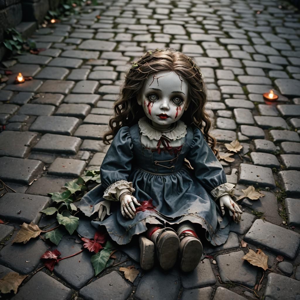 Ominous Abandoned Doll in Dark Fantasy Illustration