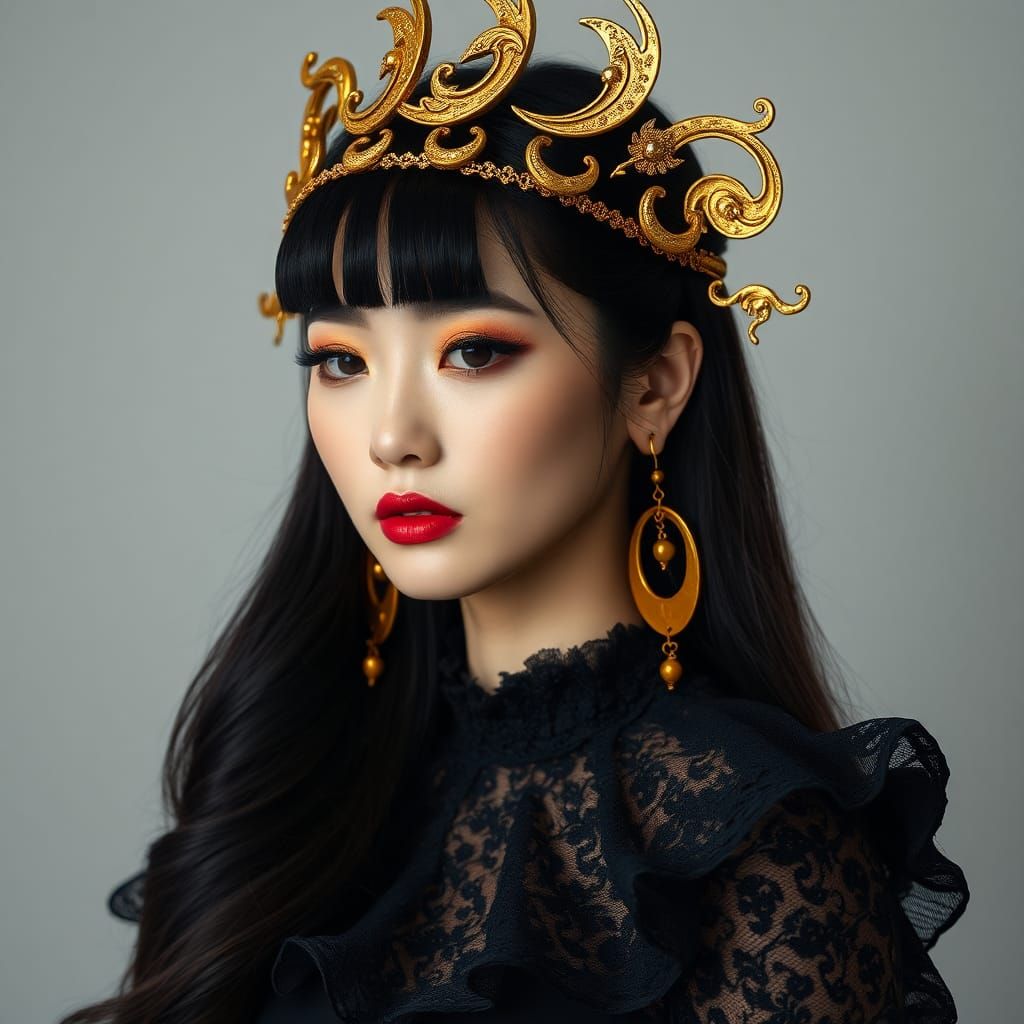 Chinese Woman with Golden Celestial Headpiece