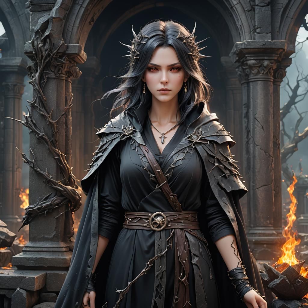 Anime Witch Portrait in Crystal Ruins