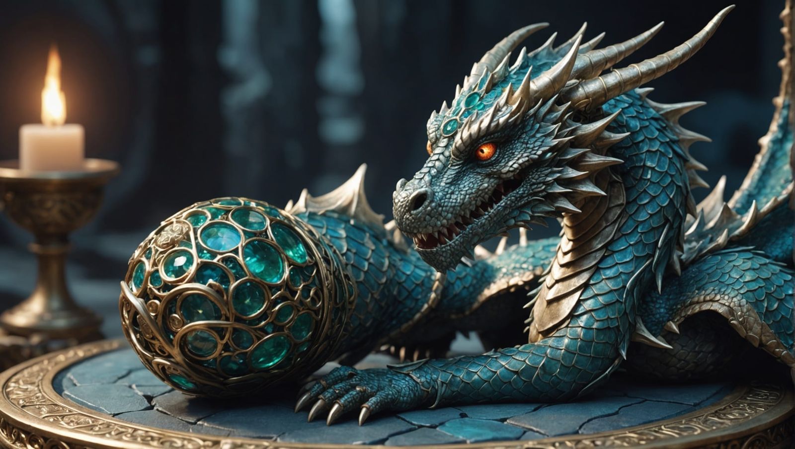 Dragon Wrapped Around Magical Artifact Close-Up