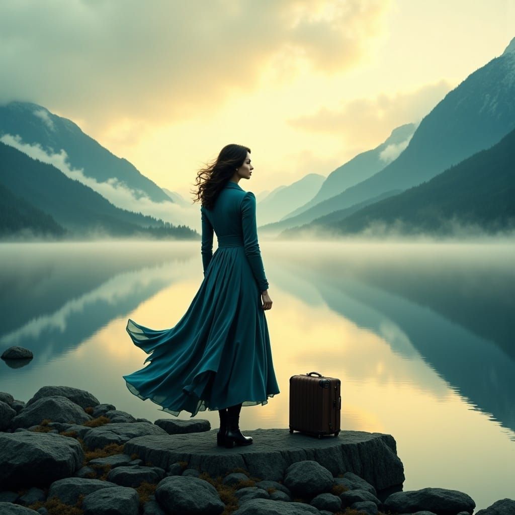 Woman at Dawn's Edge in Steampunk Style