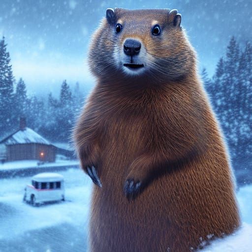 Groundhog in Snow, Detailed Matte Painting