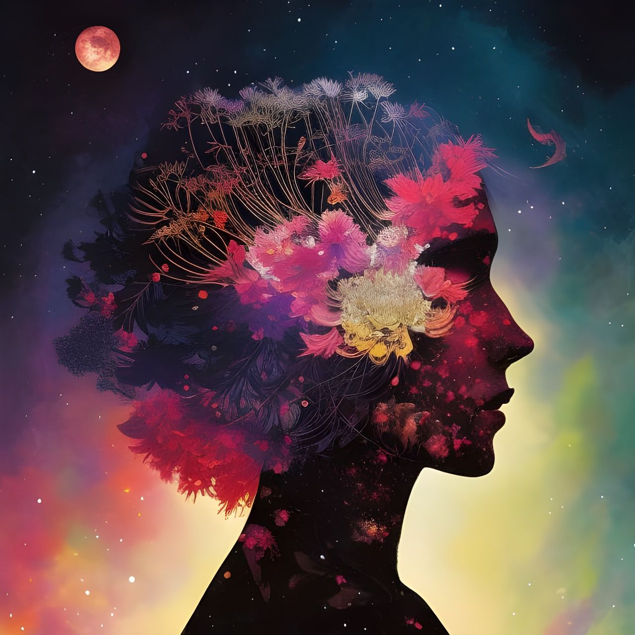 Cosmic Lycoris Flower Collage in Cottagecore Style