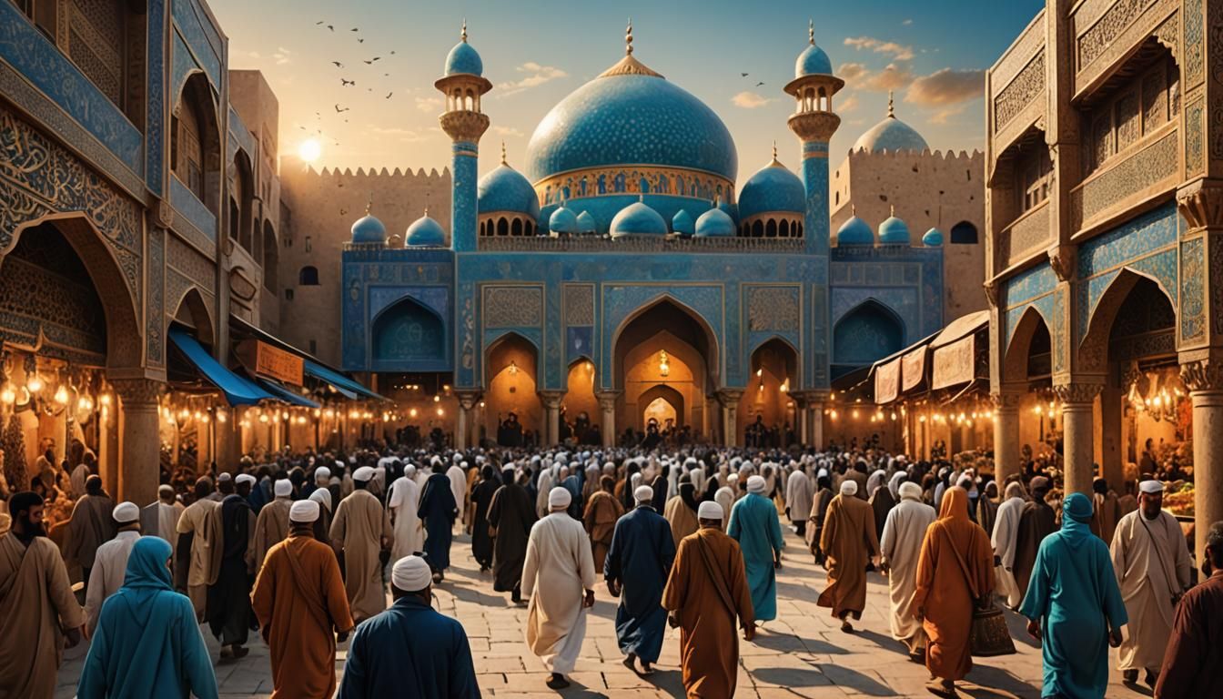 Hazrat Umar in a Bustling Islamic Marketplace