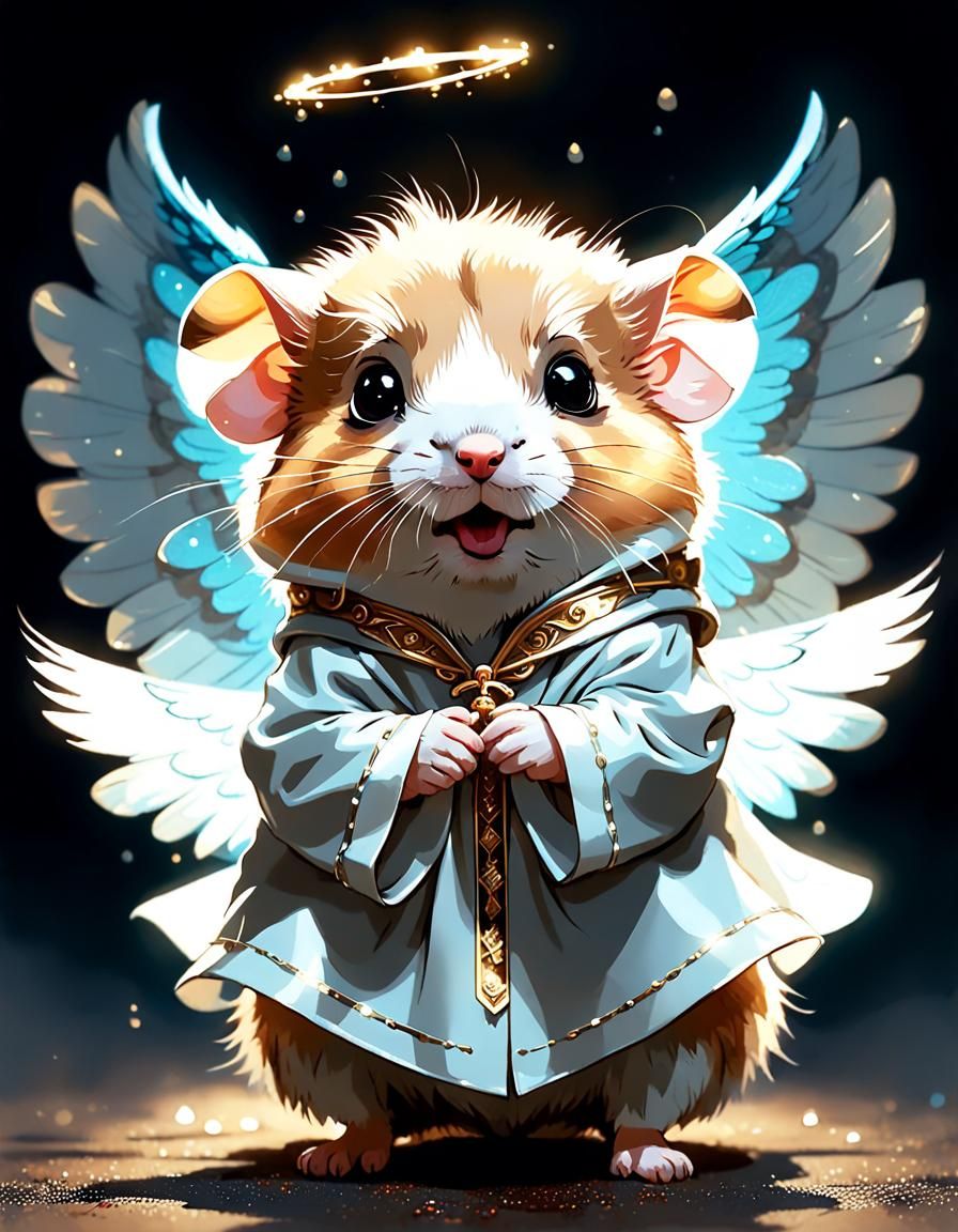 Adorable Hamster Angel Digital Painting