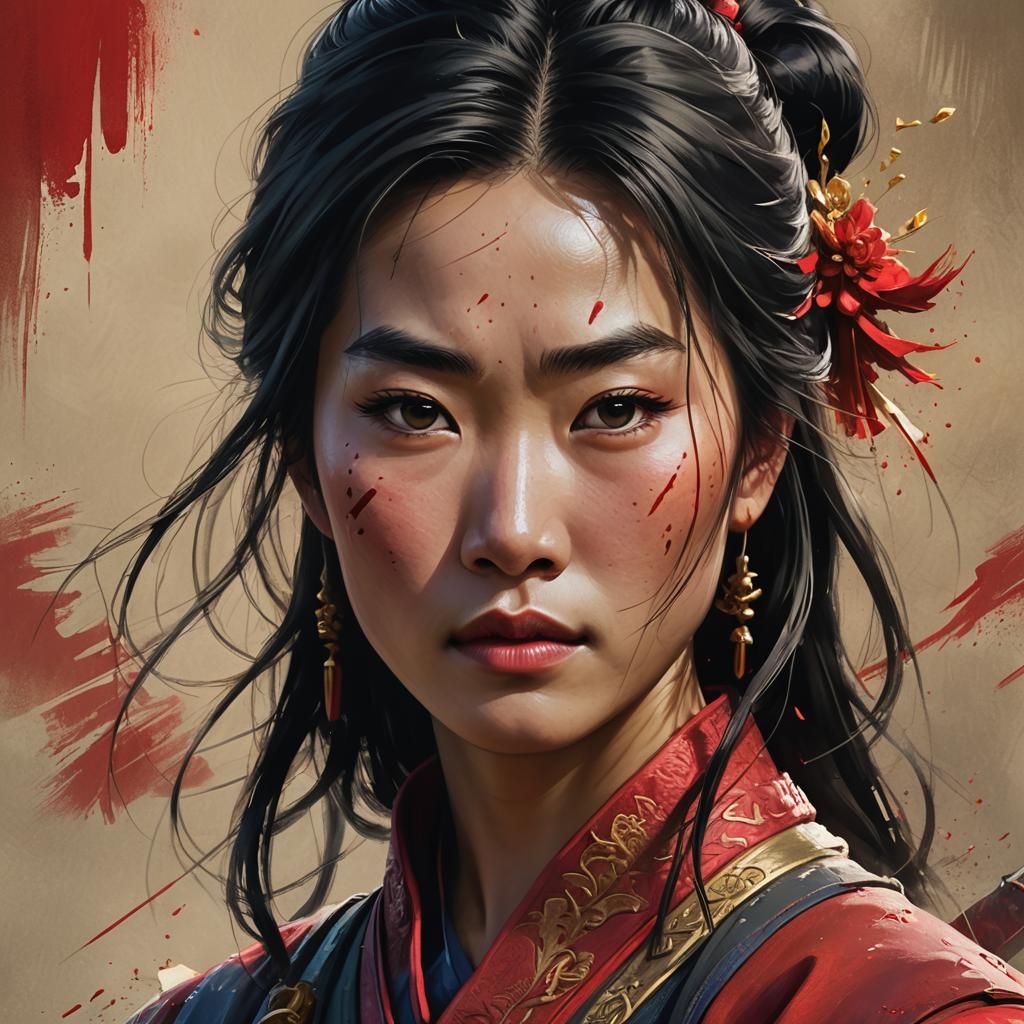 Mulan Portrait: Detailed Digital Art in Anime Style