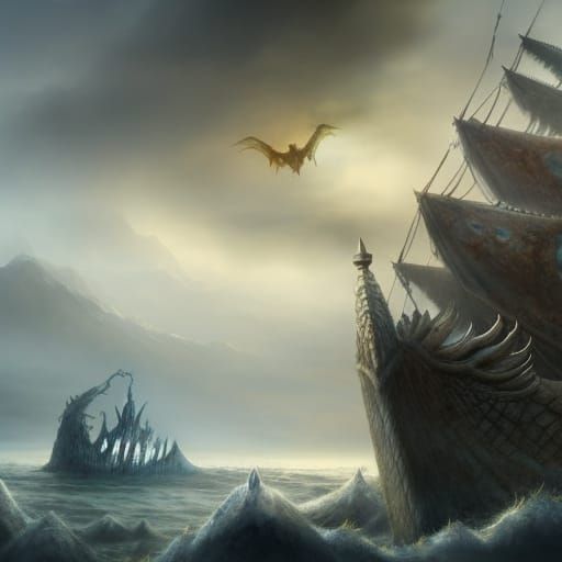 Ghost Viking Ships Raid Fantasy Monastery: Digital Matte Pai...