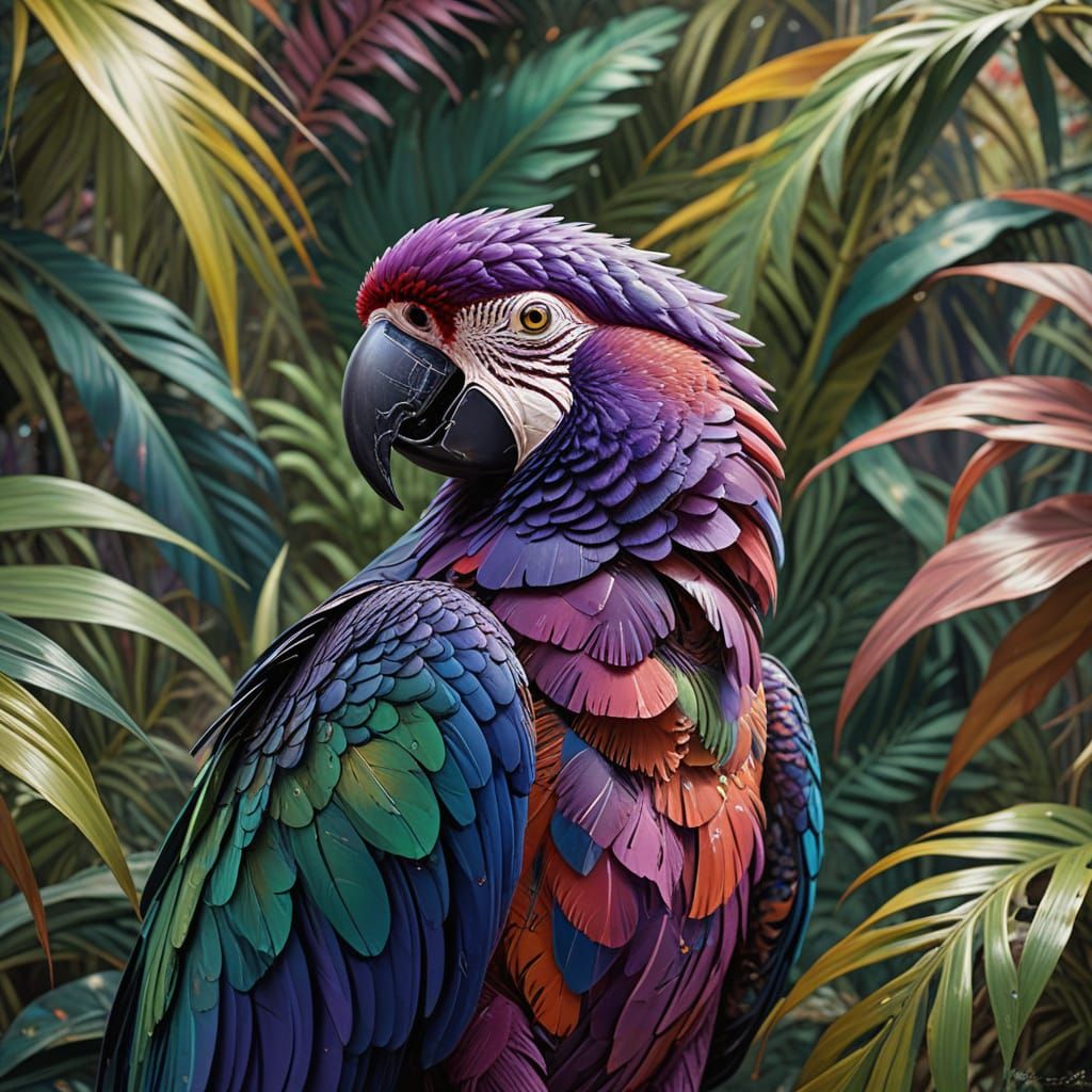 Exotic Parrot Portrait in Whimsical Watercolor Style