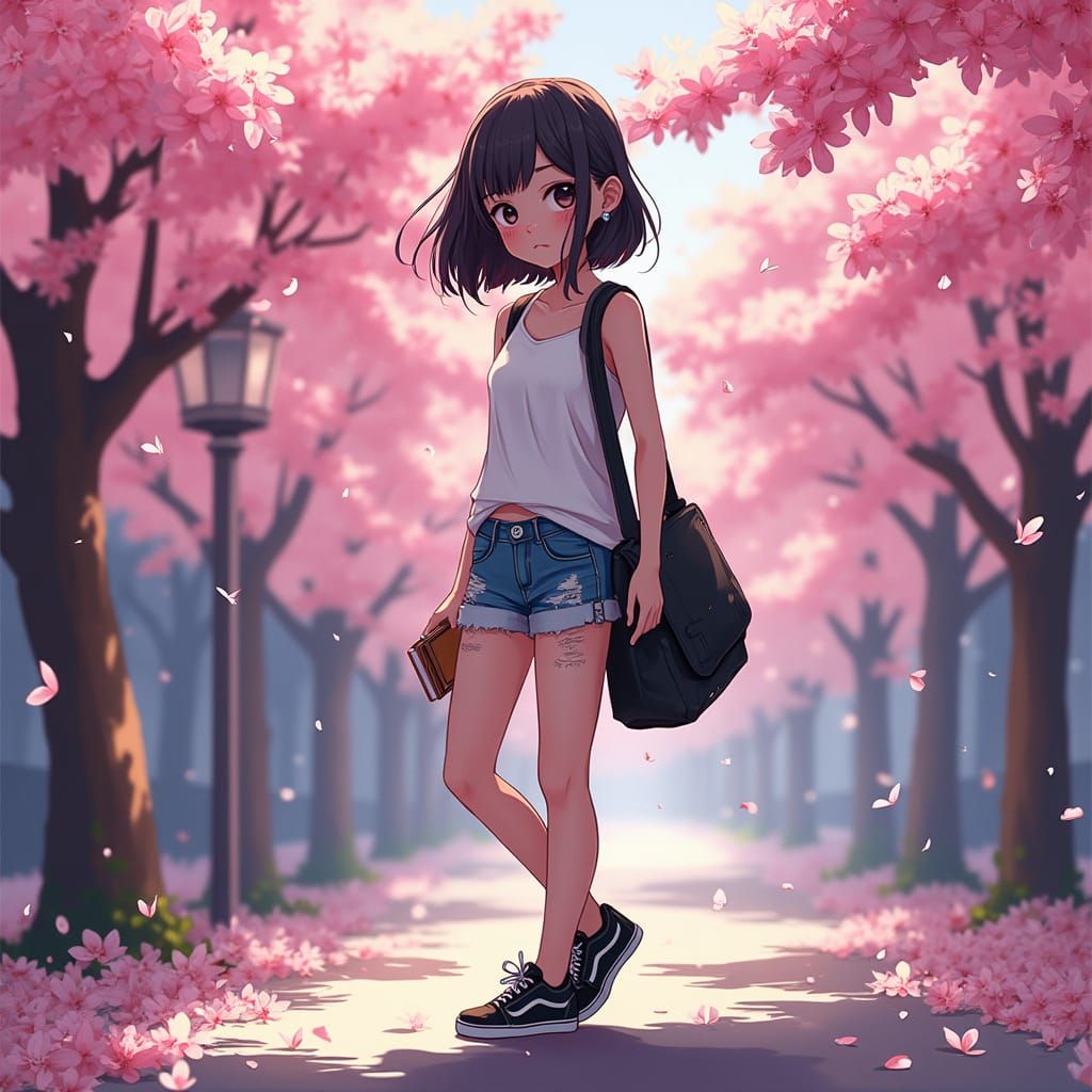 Cherry Blossom Girl in Vibrant Ghibli-Inspired Art