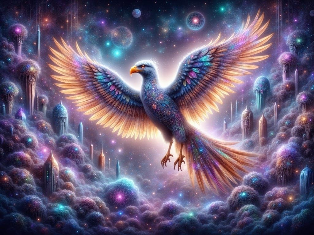 Surreal Phoenix Emerges in Prismatic Hues
