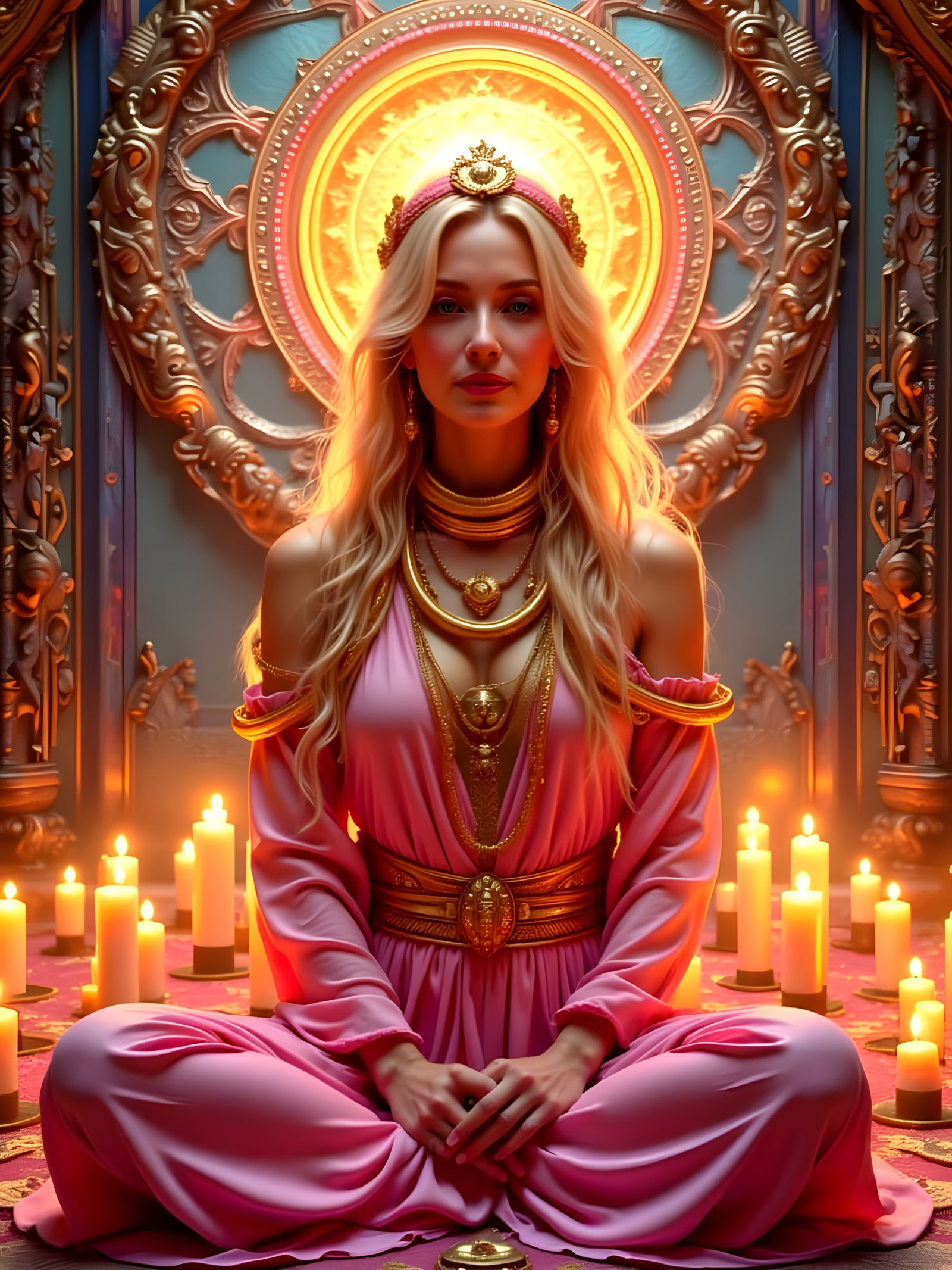 Tantric Priestess with Gold Snake in Photorealistic Style