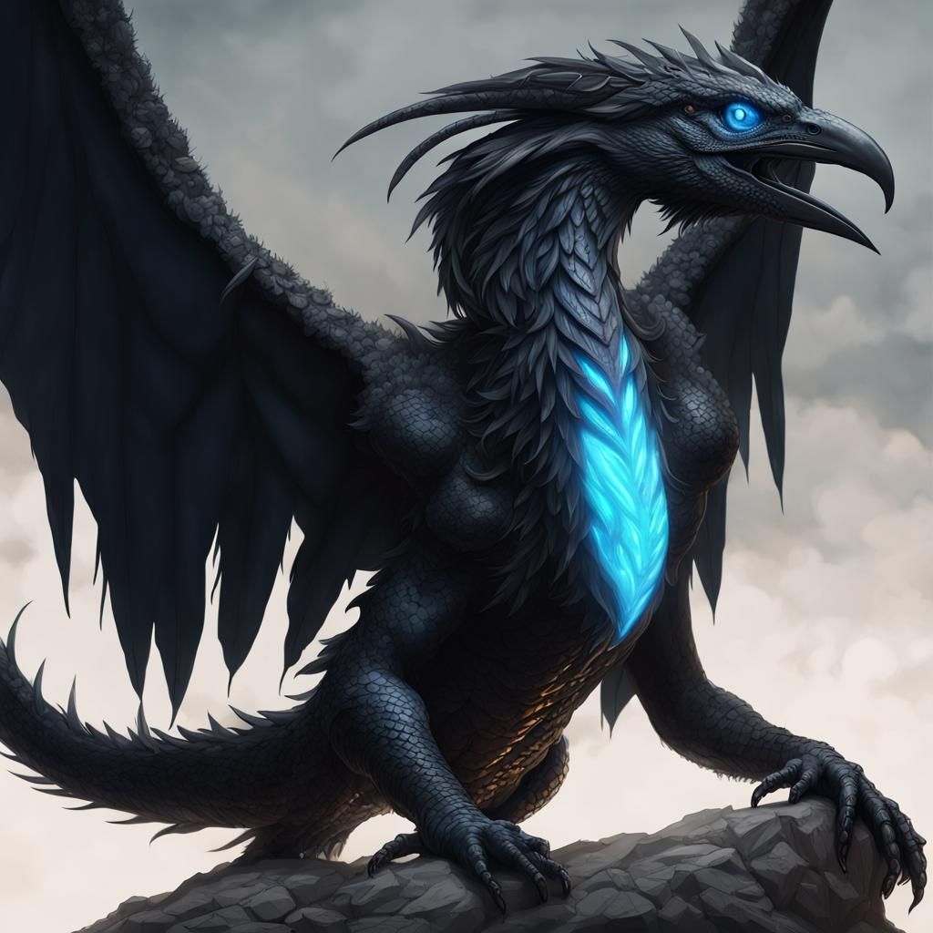 Majestic Raven Dragon in Dark Fantasy Style