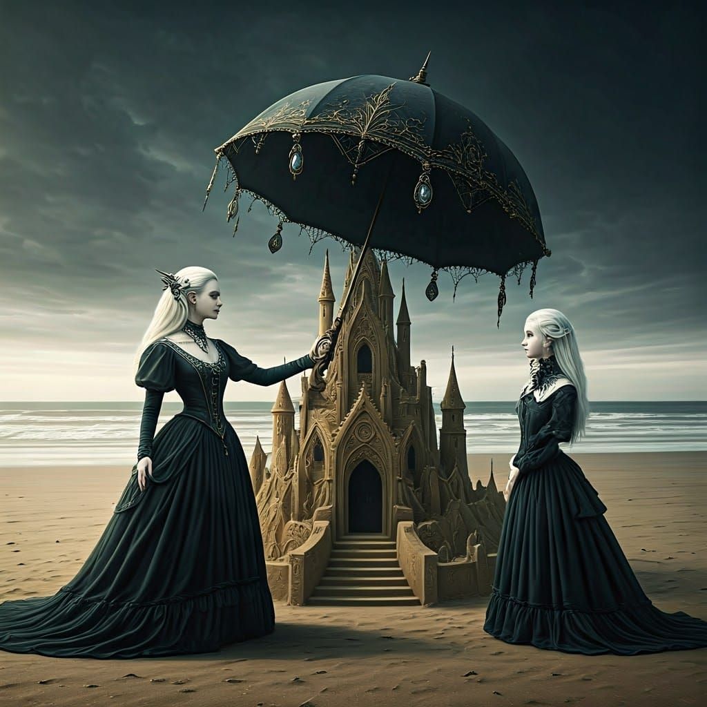Gothic Sandcastle Scene: Fantasy Concept Art