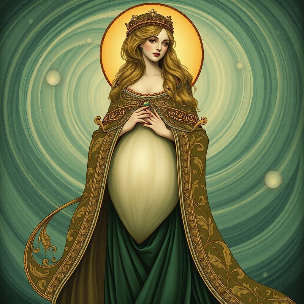 Art Nouveau Shallot Lady with Botanical Cloak