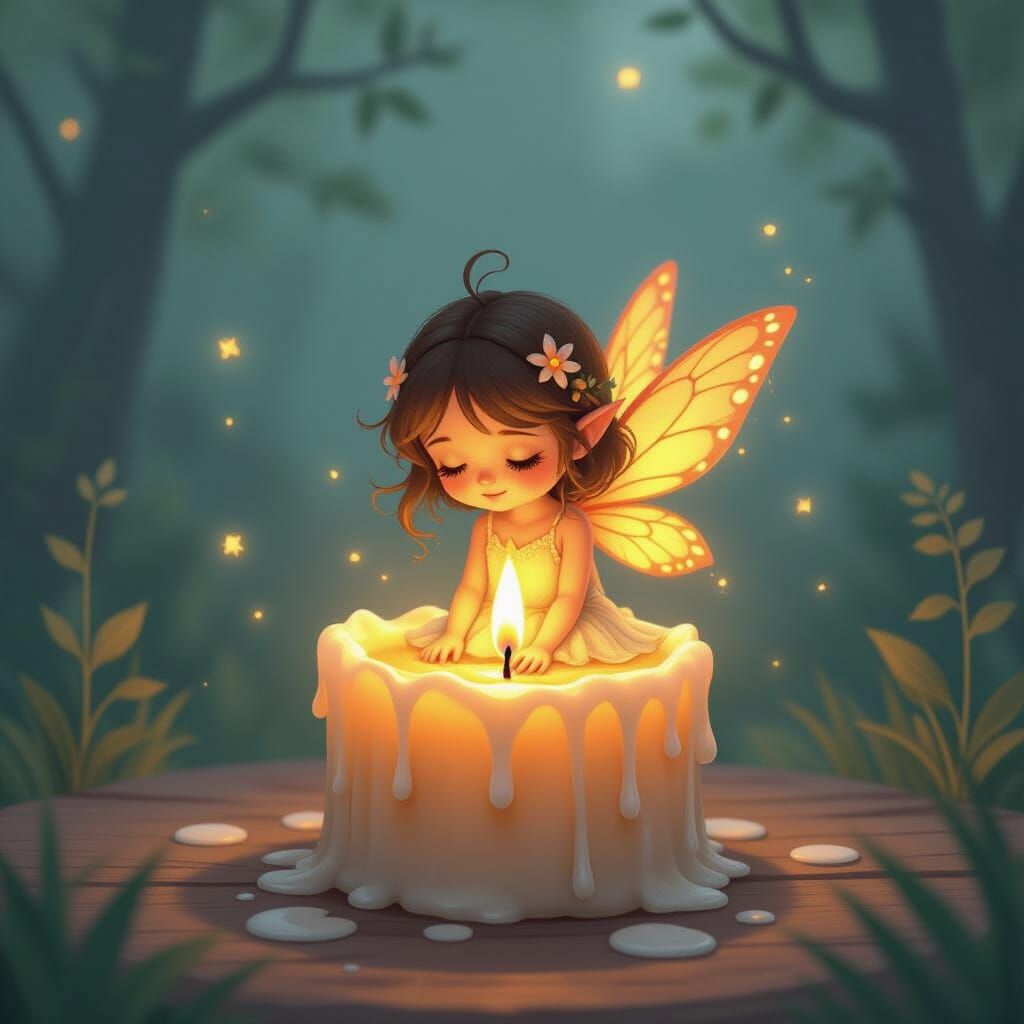 Flame Fairy in Candlelight, in Whimsical Digital Art Style