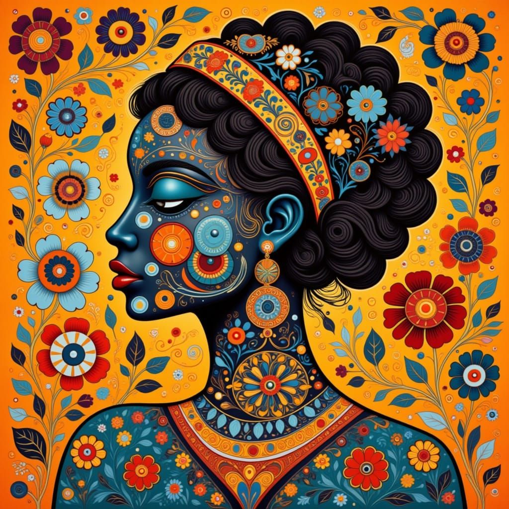 Khokhloma Art Nouveau Stylized Floral Figure