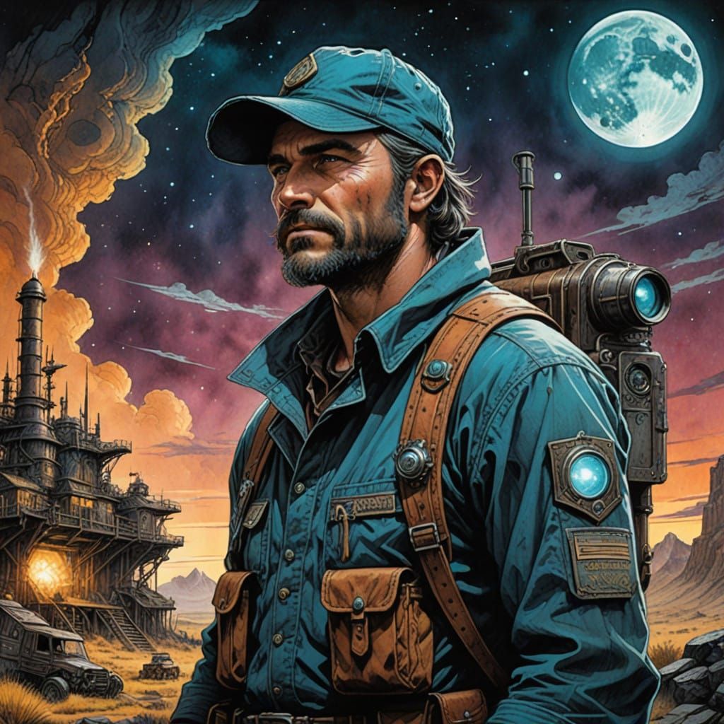 Retro-Futuristic Moonshiner in Triadic Color